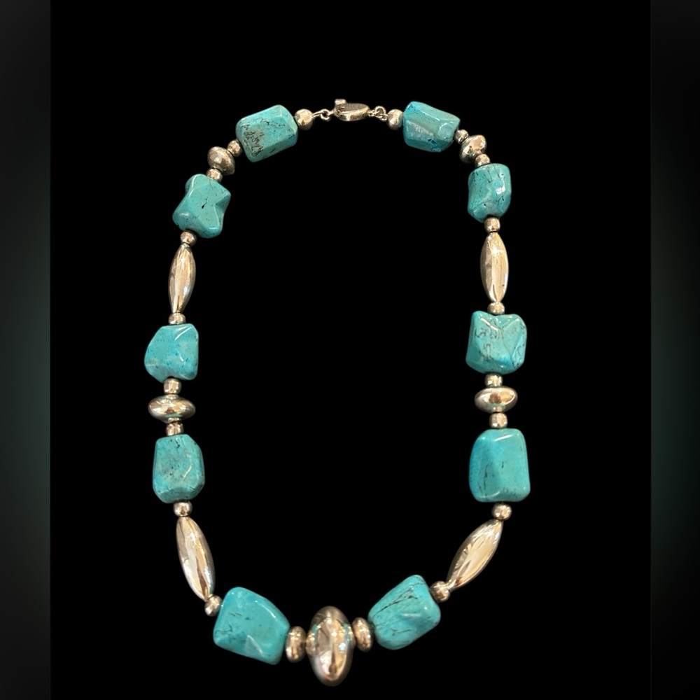 TAXCO Mexico 925 chunky turquoise stones & silver bead necklace